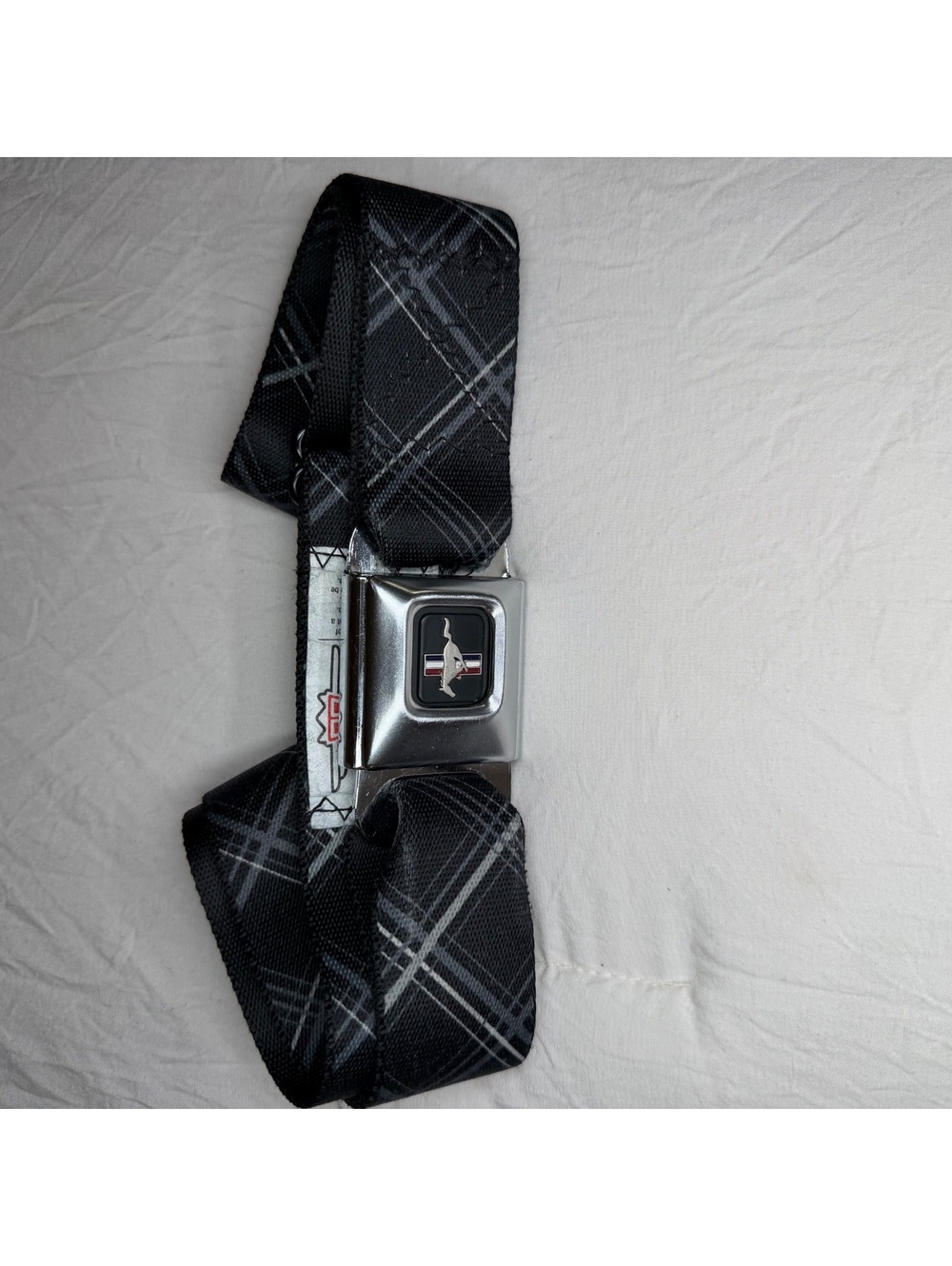 Ford Mustang Seatbelt Belt Black Gray Plaid Adjustable Buckle Down Up to 43”